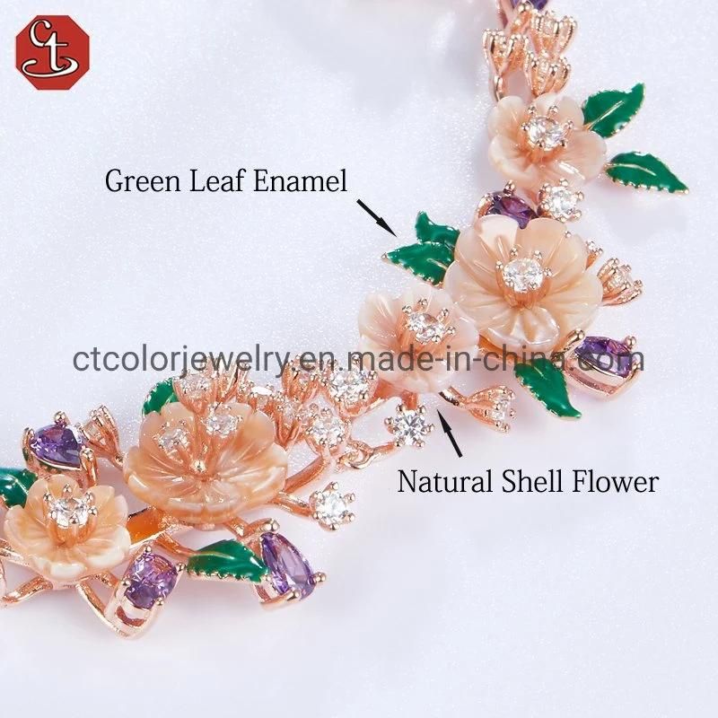 2022 hot sale jewelry green leaf enamel natural shell flower bracelet for women