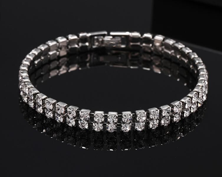 Men′ S and Women′ S Hip Hop Double Row Full Rhinestone Bracelet