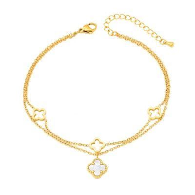 Factory Customized Fashion Exquisite Gold Anklet Waterproof Stainless Steel Clover Fancy Anklet Wholesale Replica Jewelry