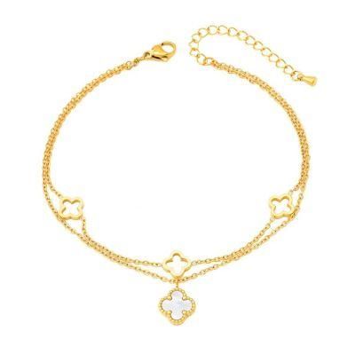 Factory Customized Fashion Exquisite Gold Anklet Waterproof Stainless Steel Clover Fancy Anklet Wholesale Replica Jewelry