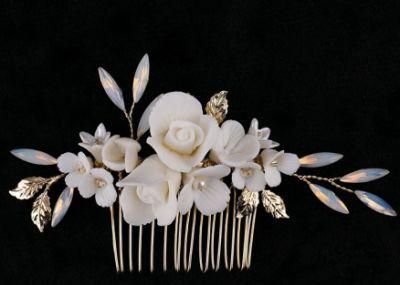 Bridal Wedding Ab Crystal Ceramic Hair Comb Headband Hair Vines Headpiece. Gold Crystal Hair Comb