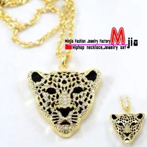 Rihanna Style CZ Iced out Gold Two Side Lion Head Pendant Necklace Bling (MJ101)