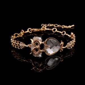 Jewelry Alloy Crystal Gold Owl Gemstone Fashion Bracelet