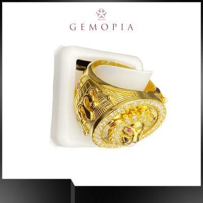 Explosion Hip-Hop Hiphop Gold-Plated Rhinestone Crown Lion Ring for Men