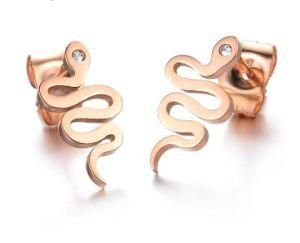 Charms Stud Earrings for Women Fashion Snake Design Rose Gold Color Earrings with Zircon Female Stainless Steel Jewelry