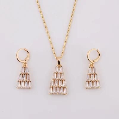 Fashion Women 18K Gold Plated Alloy Crystal Silver Jewelry Sets Pendant Chain Necklace