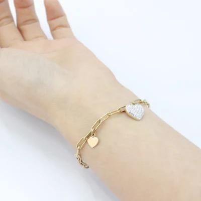 Elegant Female Bright Gold Love Heart Pendant Bracelet