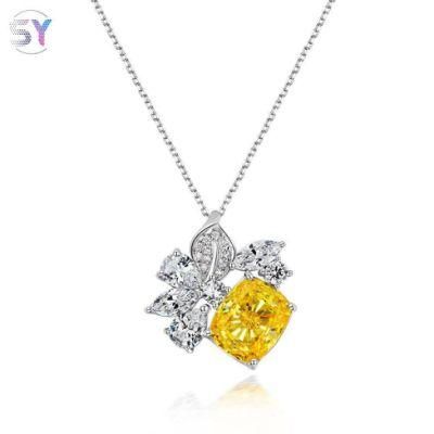 Fashion Accessories 10mm*12mm Citrine High Carbon Diamond Plated 925 Sterling Silver Pineapple Pendant Necklace