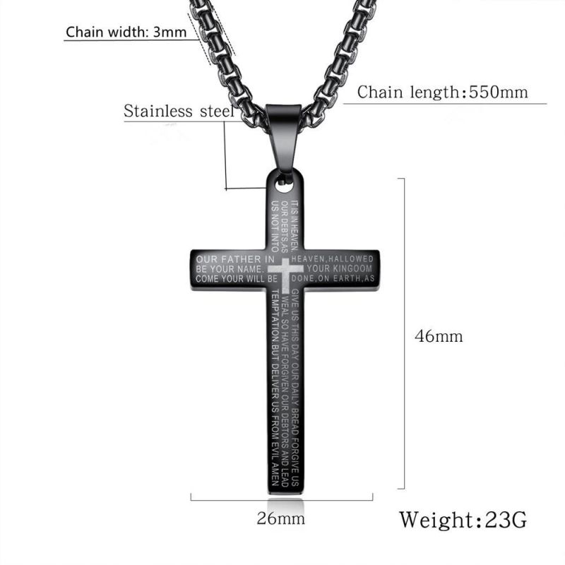 Men′ S Stainless Steel Cross Pendant Necklace with Stainless Steel Chain