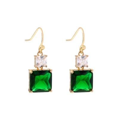 Manufacture Wholesale Accessories Fashion Lady Palace Square Crystal Emerald Stone Earrings for Women Girls Lady