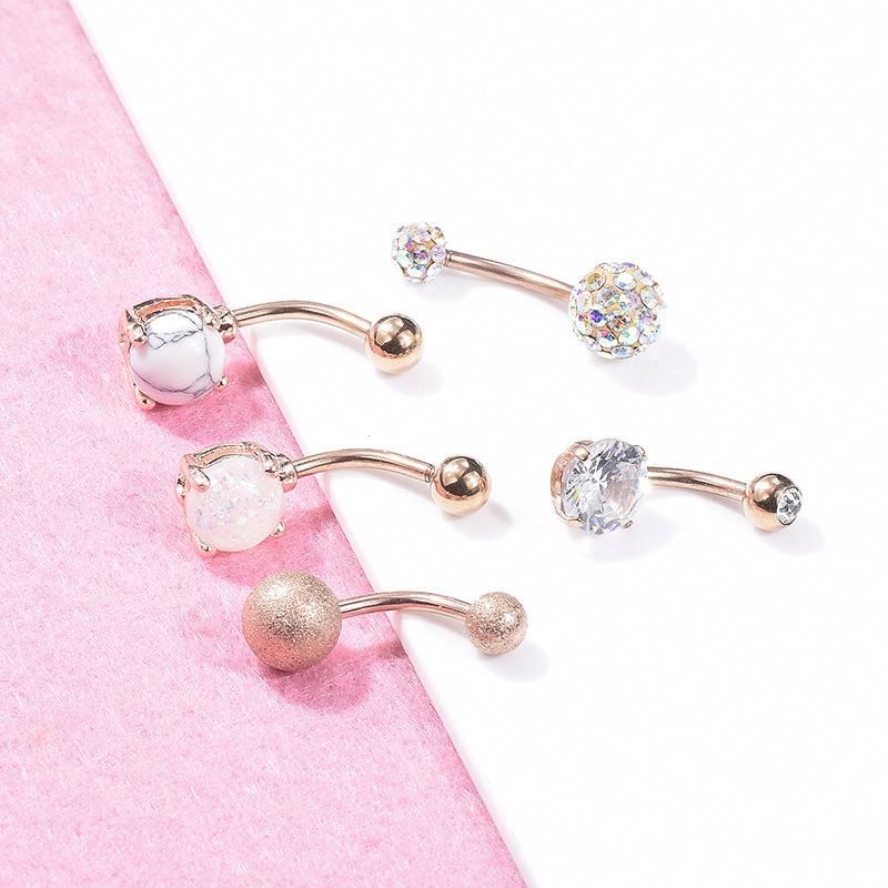 316L Surgical Steel Belly Ring Body Piercing Jewelry Set Opal Set (5PCS)