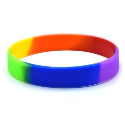 Promotional Muti Color Rubber Bracelet Embossed Highly Personalized Silicon Wristband Custom Print Logo Rainbow Silicone Bracelet