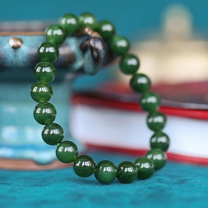 Fashion Jewelry Hetian Jasper Bracelet Spinach Green Natural Jade String