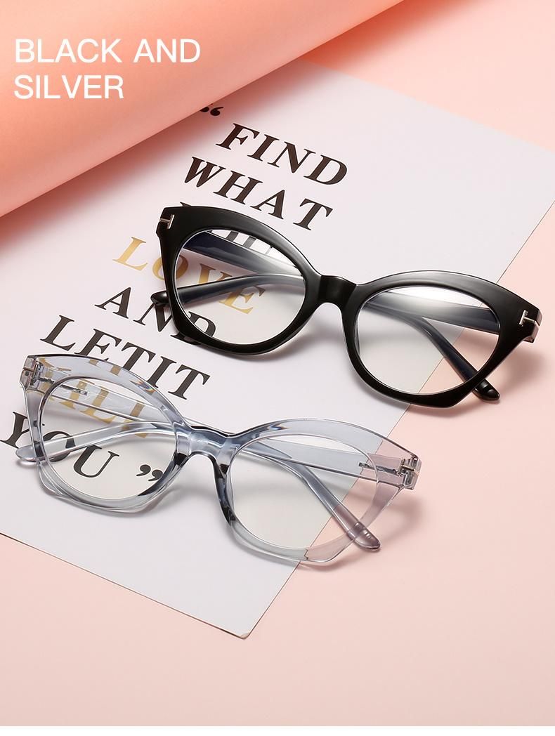 2022 Sunglasses New Anti-Blue Glasses Retro Cat Eye Bright Black Personality Glasses Frame Net Red Cross-Border Flat Glasses