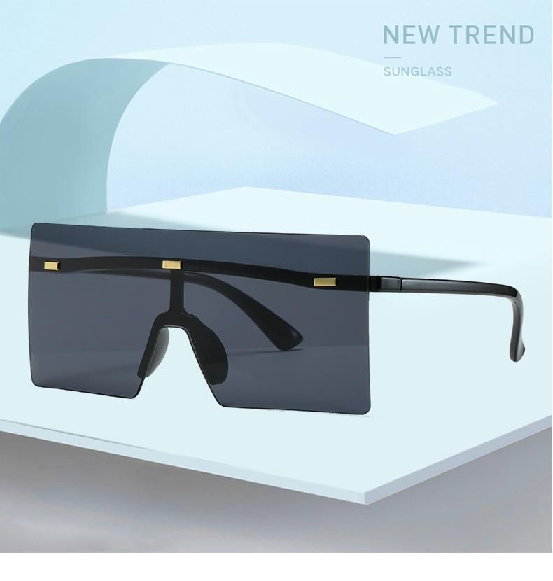 Retro One-Piece Large Frame Windshield Glasses PC Frame Personalized Square Sunglasses