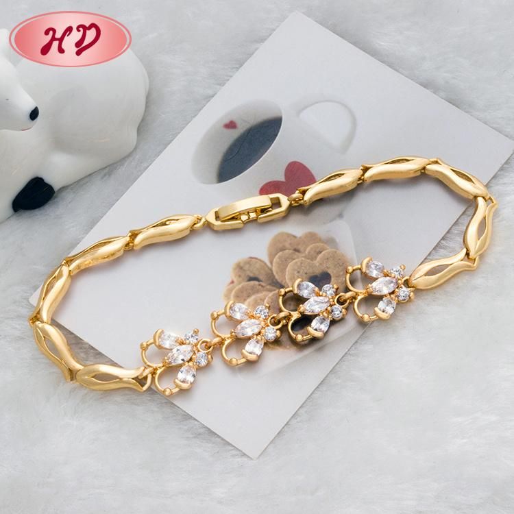 Girls Favorite Zircon Round Colors Diamond Dubai Gold Chain Plated CZ Tennis Bracelet