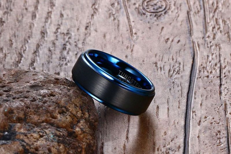 Tungsten Steel Ring Men′ S Black Blue Steel Color Simple Ring Personalized Fashion Accessories Tstr015