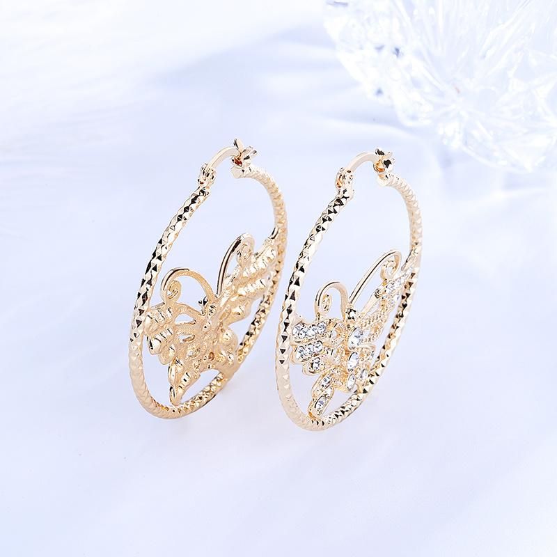 Fashion Accessories Crystal Jewelry 18K Gold Plated Thick Hoop Earrings