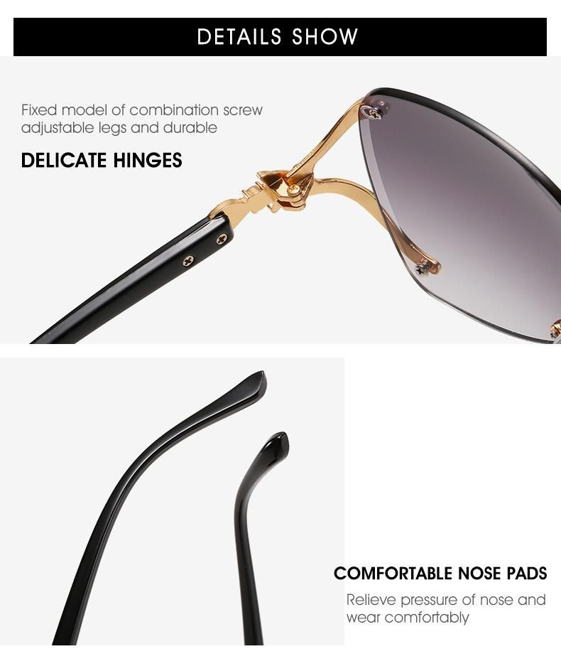 2020 Frameless Two Tone Metal Designer Women Sunglasses
