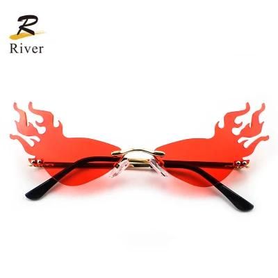 Flame Shaped Custom Logo Stock Frameless Women Sunglasses