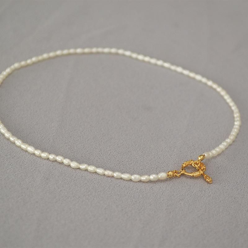 French Beautiful Water Small Pearl Retro Arabesque Branch Ot Buckle Simple Short Choker Necklace