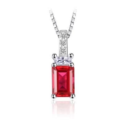 Fashion Jewellery Emerald Cut Synthetic Ruby Pendant Sterling Silver Jewelry for Women