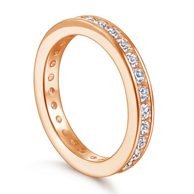 Custom Minimalist 925 Sterling Silver Jewelry Rose Gold Plated Zircon Band Ring for Women