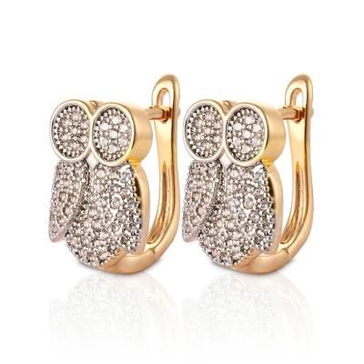 18K Gold Plated Silver Alloy Fashion Jewelry Drop Stud Hoop Huggie CZ Earrings with Crystal for Women