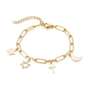 Cross Paper Clip Chain Moon Star Pendant Lucky Women Girl Stainless Steel Charm Bracelet