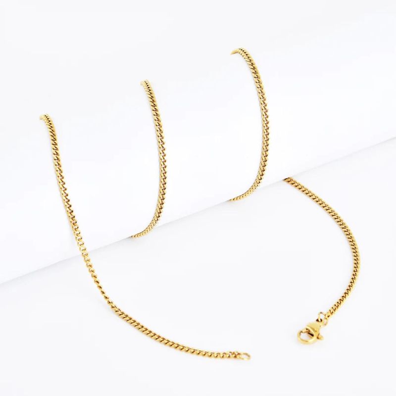 Fashion High Quality Gold Plated Jewelry Single Curb Stainless Steel Necklace with Easy and Strong Clasp