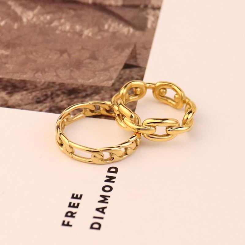 Fashion Jewelry Cuban Chain Stainless Steel Band Gold Plated Ring 2022 Women Men