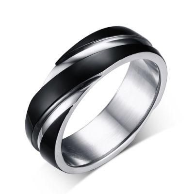 Fashion Jewelry Inner Arc Double Oblique Side Batch Flower Twill Ring in Black