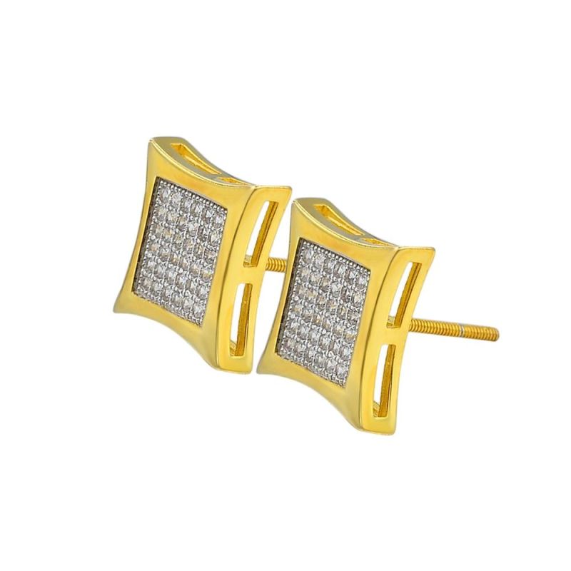 Square 925 Silver Inlaid Zircon Hip Hop Earrings