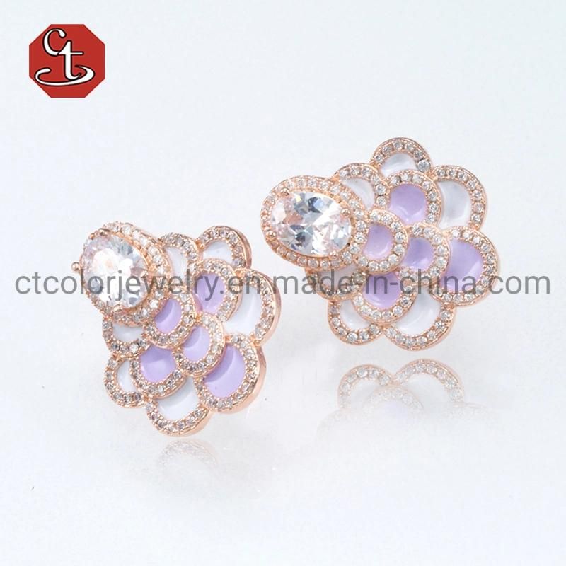 925 Silver Fine CZ  Rose Plated Earrings Fashion Accesories Jewelry