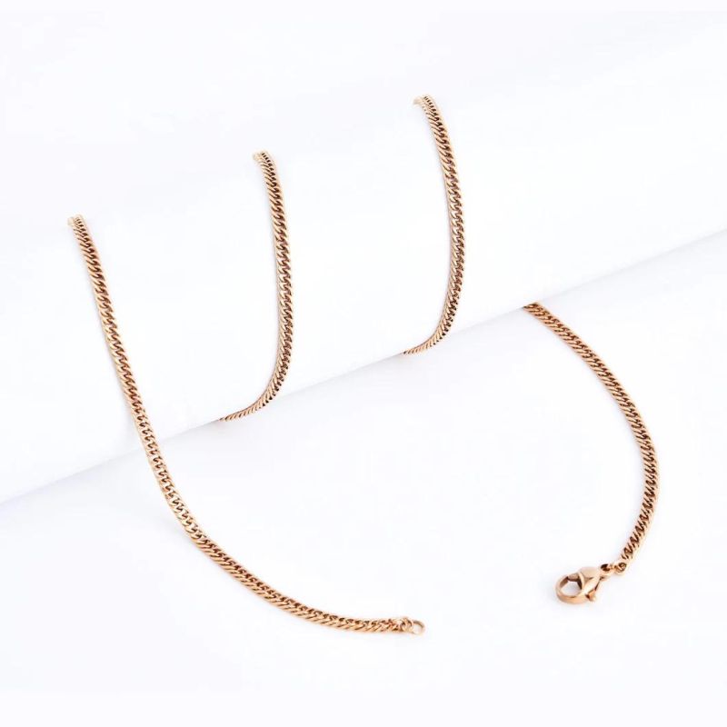 Wholesale Fashion Accessories Gold Plated Rose Gold Stainless Steel Popular Necklace Jewellery Double Curb Polish Chain Jewelry for Custom Necklace