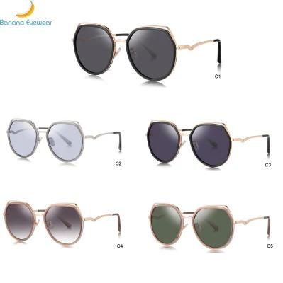 Ready to Ship Women Tr90 Metal Round Polarized Sunglasses