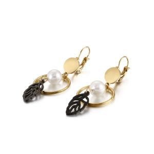 Leaf Pearl Gold-Plated Stainless Steel Earrings Drop