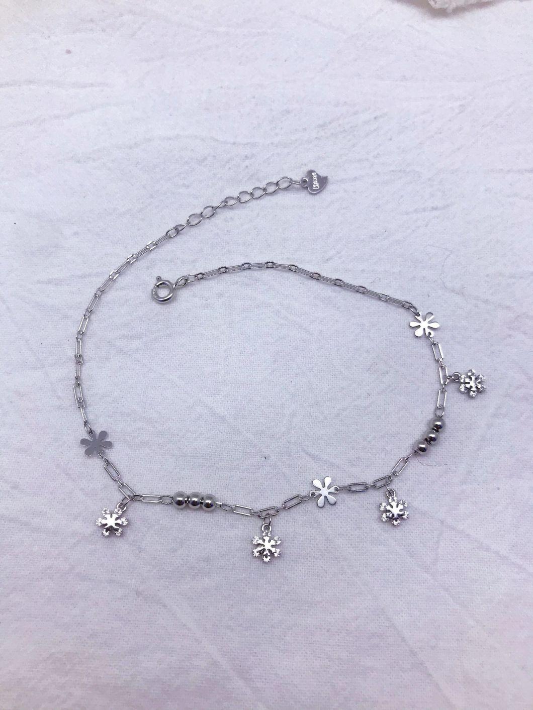 OEM Custom 925 Silver Fashion Jewelry Snowflakes Flowers Anklet