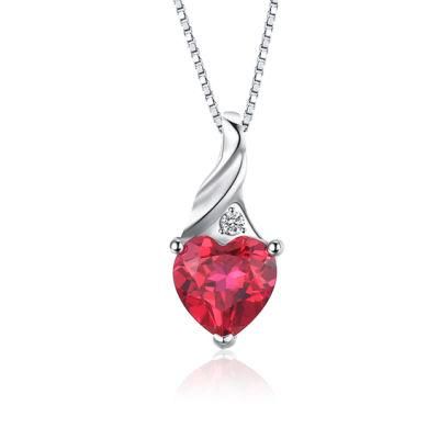 Fashion Jewellery Synthetic Ruby Heart Pendant Sterling Silver Jewelry for Women