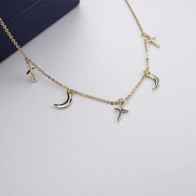 New Arrival Custom Star Charm Pendant Fine Jewellery 925 Sterling Silver Yellow Gold Jewelry Choker Moon Necklace for Girls