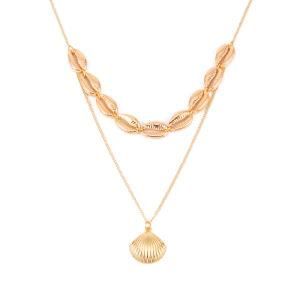 Gold-Plated Stainless Steel Shell Conch Double Pendant Necklace