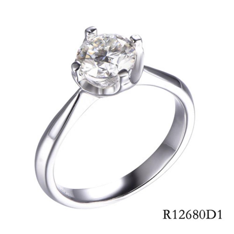 Hot Sale 925 Sterling Silver Clear 1CT 6.5mm Moissanite Main Stone Ring