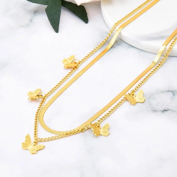 Manufacturer Customized Fashion Jewelry High Quality Matte Gold-Plated Large-Level Necklace Stainless Steel