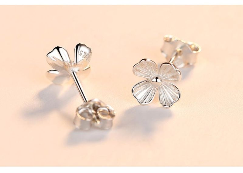 Jewelry Four Leaf Clover Earrings Silver Jewelry Piercing Ear Studs