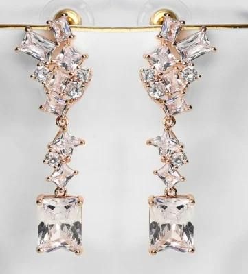 Bridal Pearl Earring, Wedding Pearl Earring Jewelry, CZ Earring, Wedding Jewelry, Roseg Gold Earring