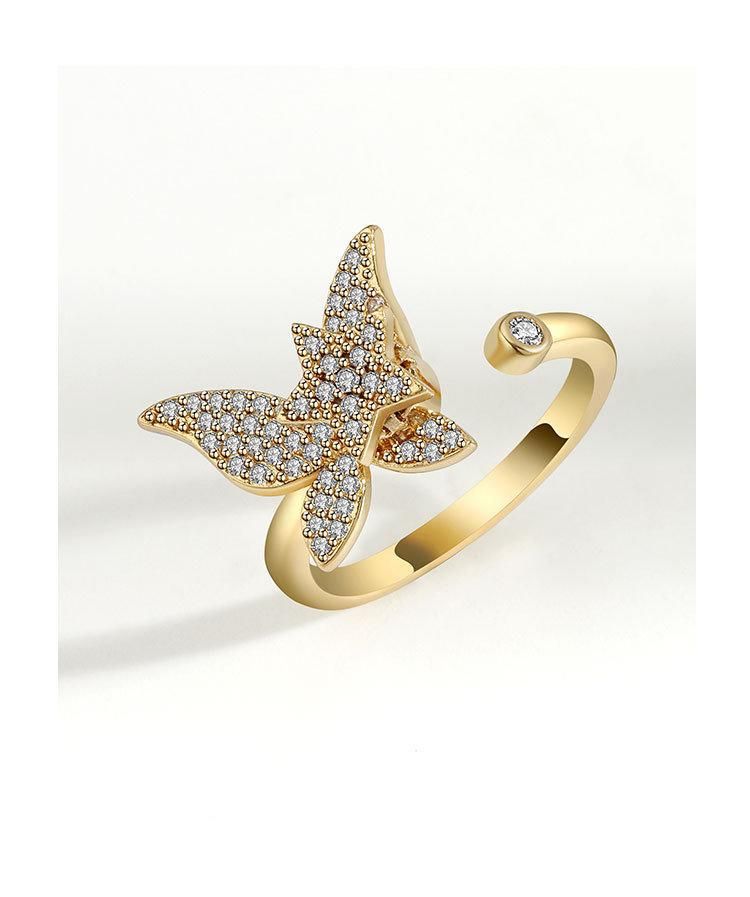 Golden Butterfly Rotate Fine Design Ring Jewelry