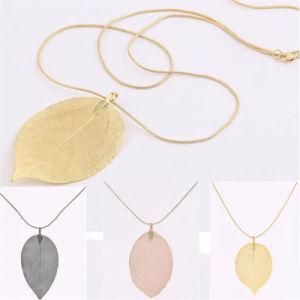 Rose Gold Color Chain Real Leaf Charm Design Pendant Necklaces