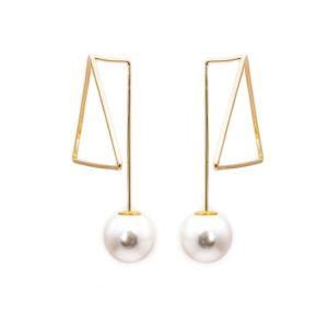 Women Fashion Jewelry Geometric Brass Gold Metal Pearl Double Sided Earrings