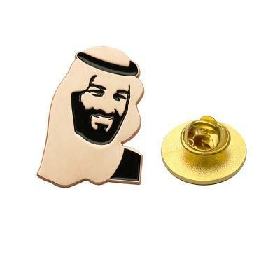 Factory Custom Made Rose Gold Plated Alloy Emblem Manufacturer Customized Soft Enamel Famous Person Badge Bespoke Metal Qatar Prince Lapel Pin