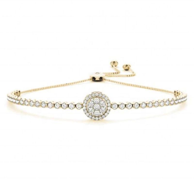 New Arrival Bracelet Round Illusion Center 925 Sterling Silver Adjustable Bracelet with Slider